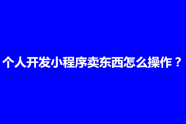 郑州个人开发小程序卖东西怎么操作？赚钱吗